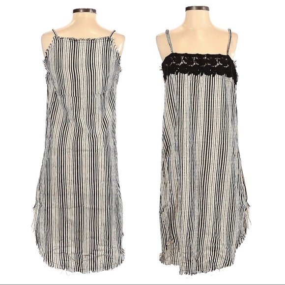 Hazel High Neck Linen Stripe Raw Hem Sleeveless Boho Dress Size S - Picture 1 of 11